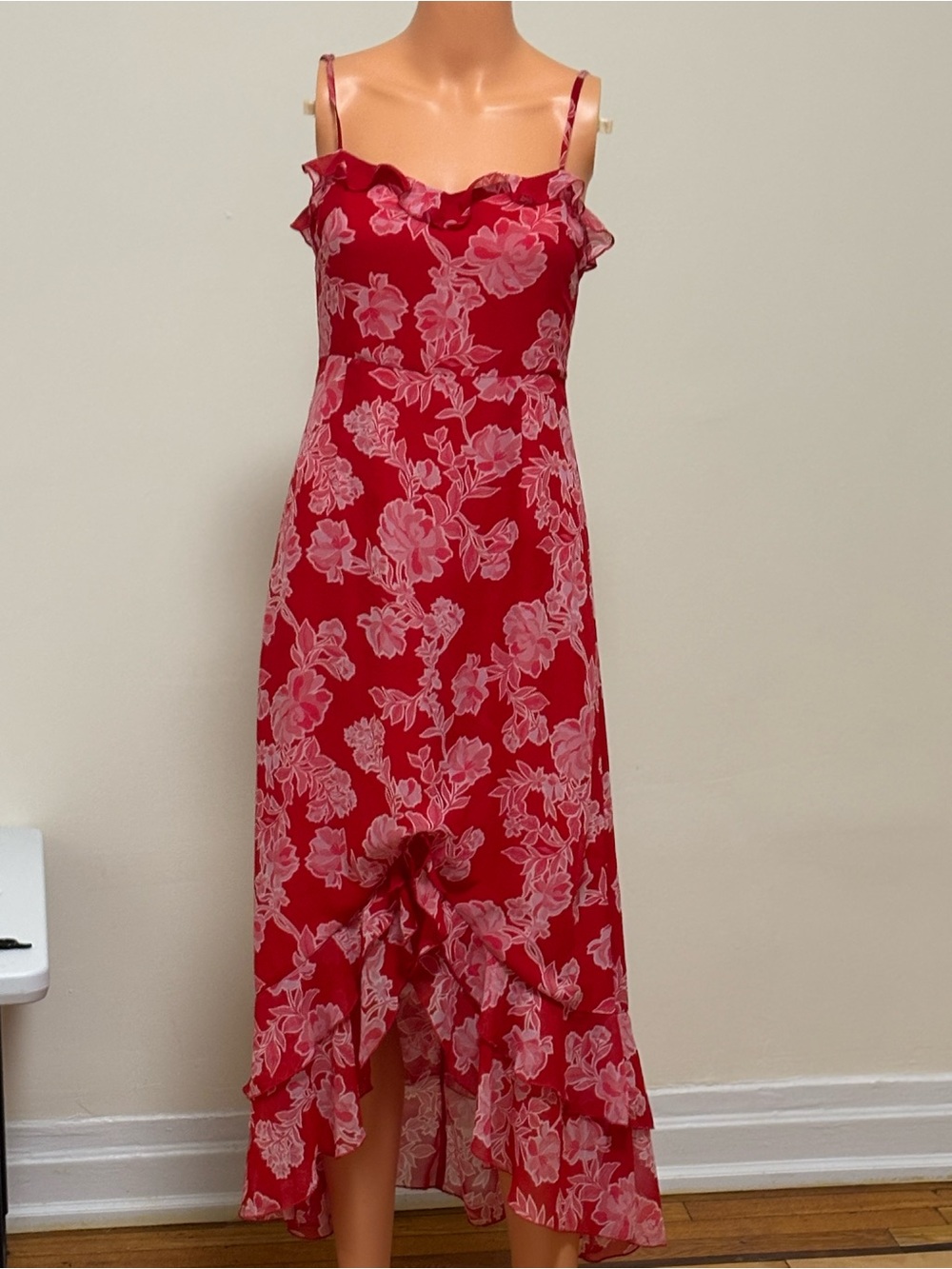 Lulu's Red Floral High-Low Ruffle Midi Dress - Picture 5 of 11